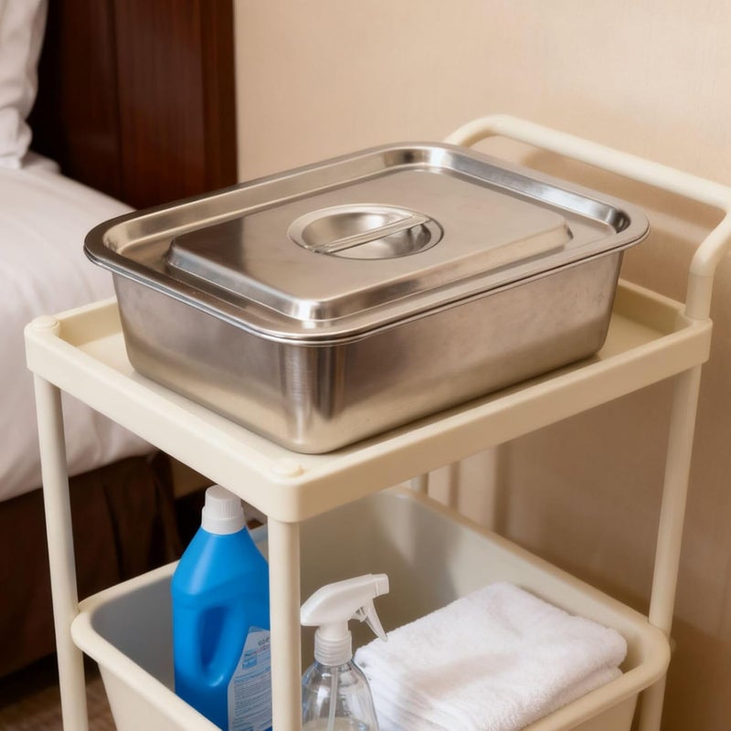 bangminda 2 Pcs Stainless Steel Bus Tubs with Lid, Deep Commercial Tote Box Dish Tubs Utility Tub BBQ Prep Tub, Steam Pans, 15.7" L x 11.8" W 4" D - Image 2
